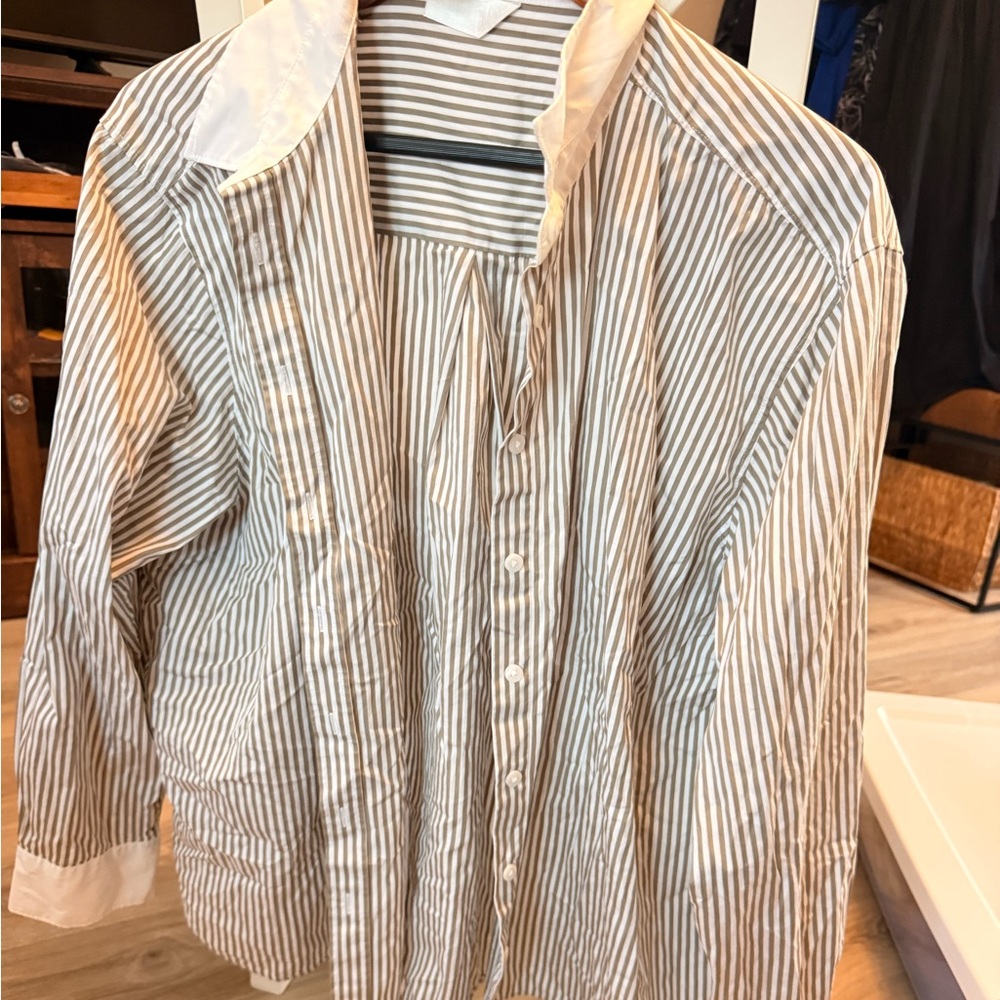 SPANX brown and White Striped Shirt